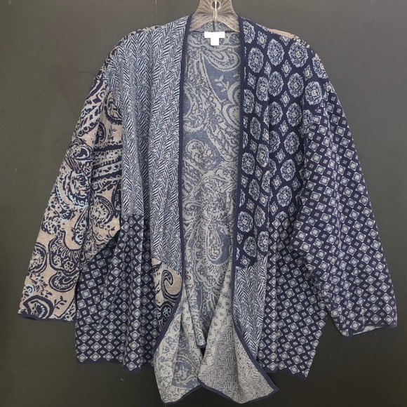 J. Jill Blue and Cream Patterned Cardigan - Picture 5 of 10